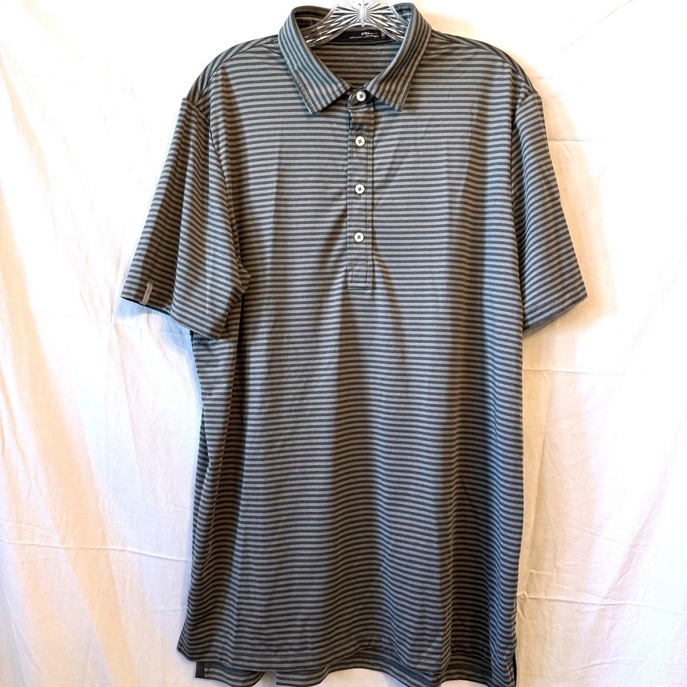 RLX Ralph Lauren Polo Shirt Large Grey Striped Performance Golf Short Sleeve‎ - Picture 2 of 9